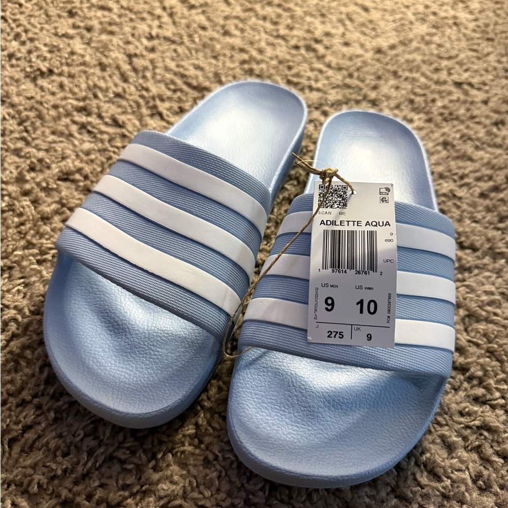 Adidas Light Blue Slides with White Accents